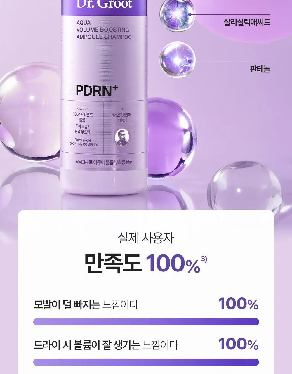 [360서라운드볼륨] 닥터그루트 아쿠아 PDRN 볼륨 부스팅 앰플 샴푸 300ml 기획 (+50ml 증정) 상세페이지 23